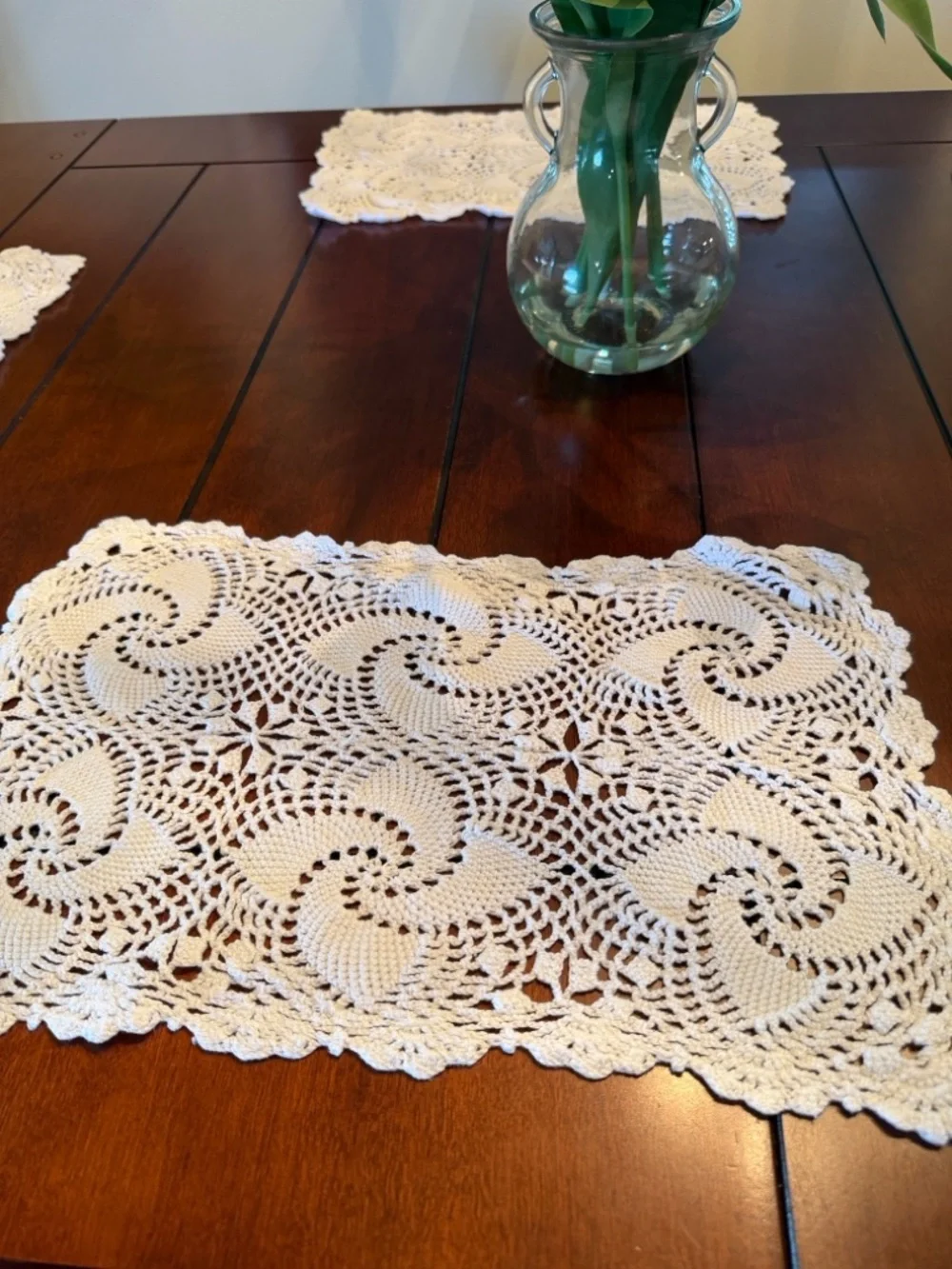 Handmade White Crochet Placemats for Twelve